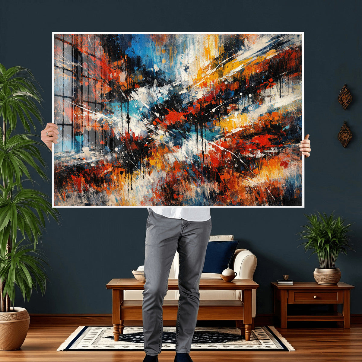 Lyrical Abstract Wall Art Canvas Print, Orange Blue Abstract