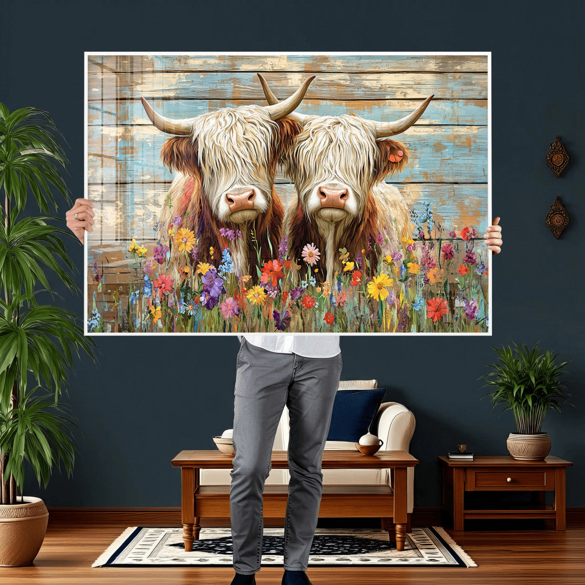 Cute Highland Cow Canvas Wall Art - Rustic Farmhouse Decor