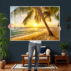 Beach Sunset Canvas Wall Art Print - Tropical Beach Canvas With Palm Trees