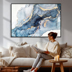 Blue Abstract Canvas Wall Art Print | Fluid Marble Effect Abstract Art