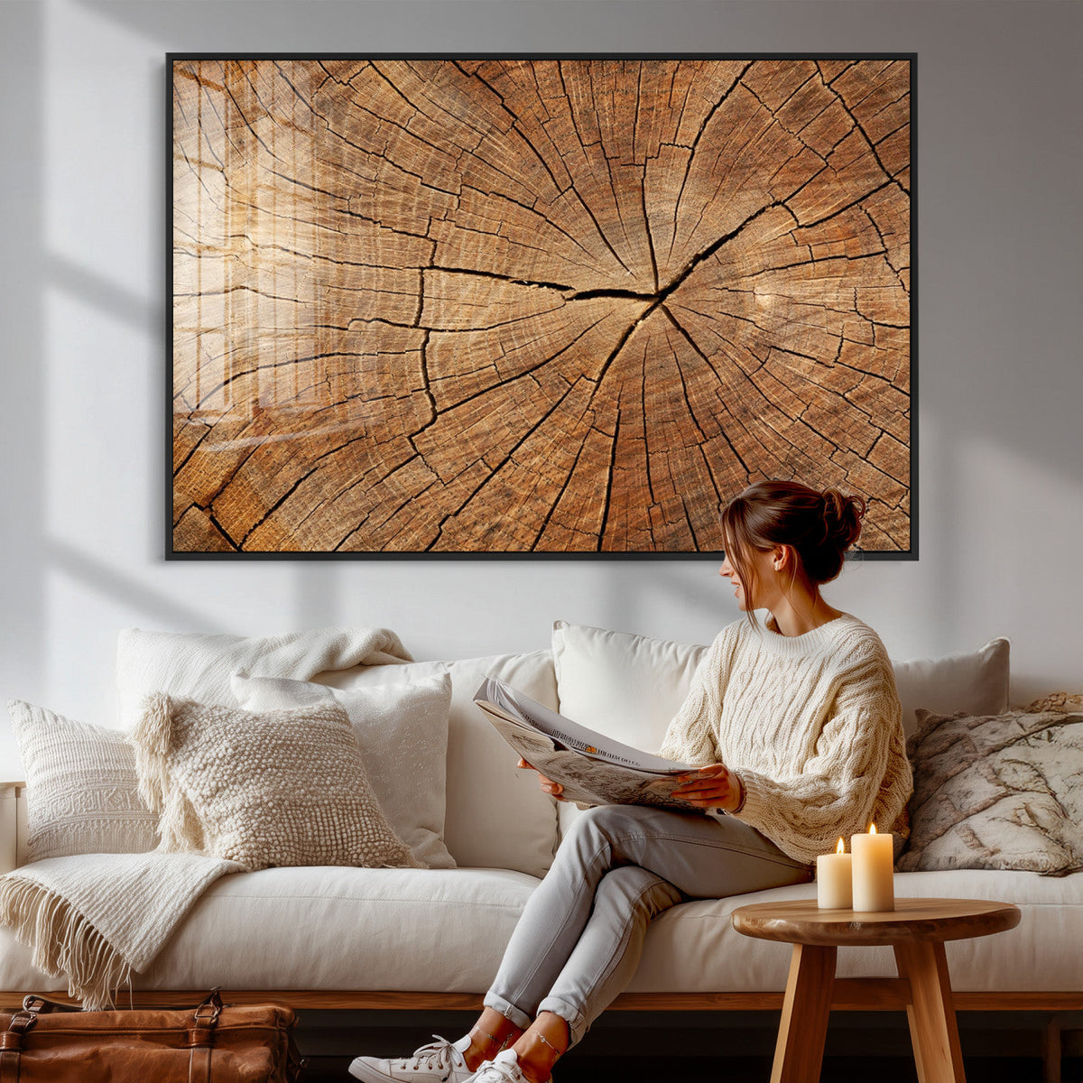Tree Ring Canvas Art, Rustic Wood Grain Wall Art, Tree Slice Decor for Modern Homes