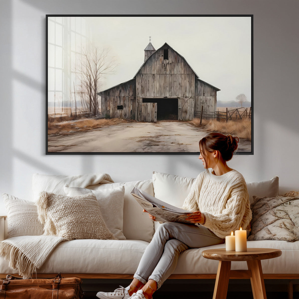 Farmhouse Rustic Barn Wall Art Canvas Print, Framed and Ready to Hang