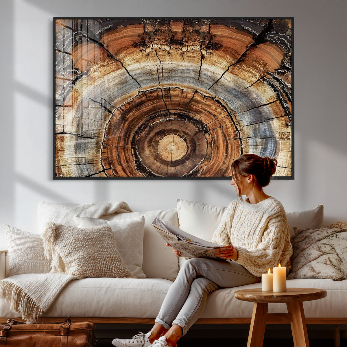 Tree Rings Wall Art Canvas Print, Rustic Wood Grain