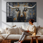 Rustic Bull Wall Art Canvas Print, Longhorn Wall Decor