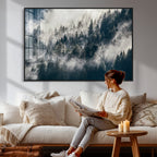 Foggy Mountain Forest Canvas Print, Misty Pine Trees Nature Wall Art