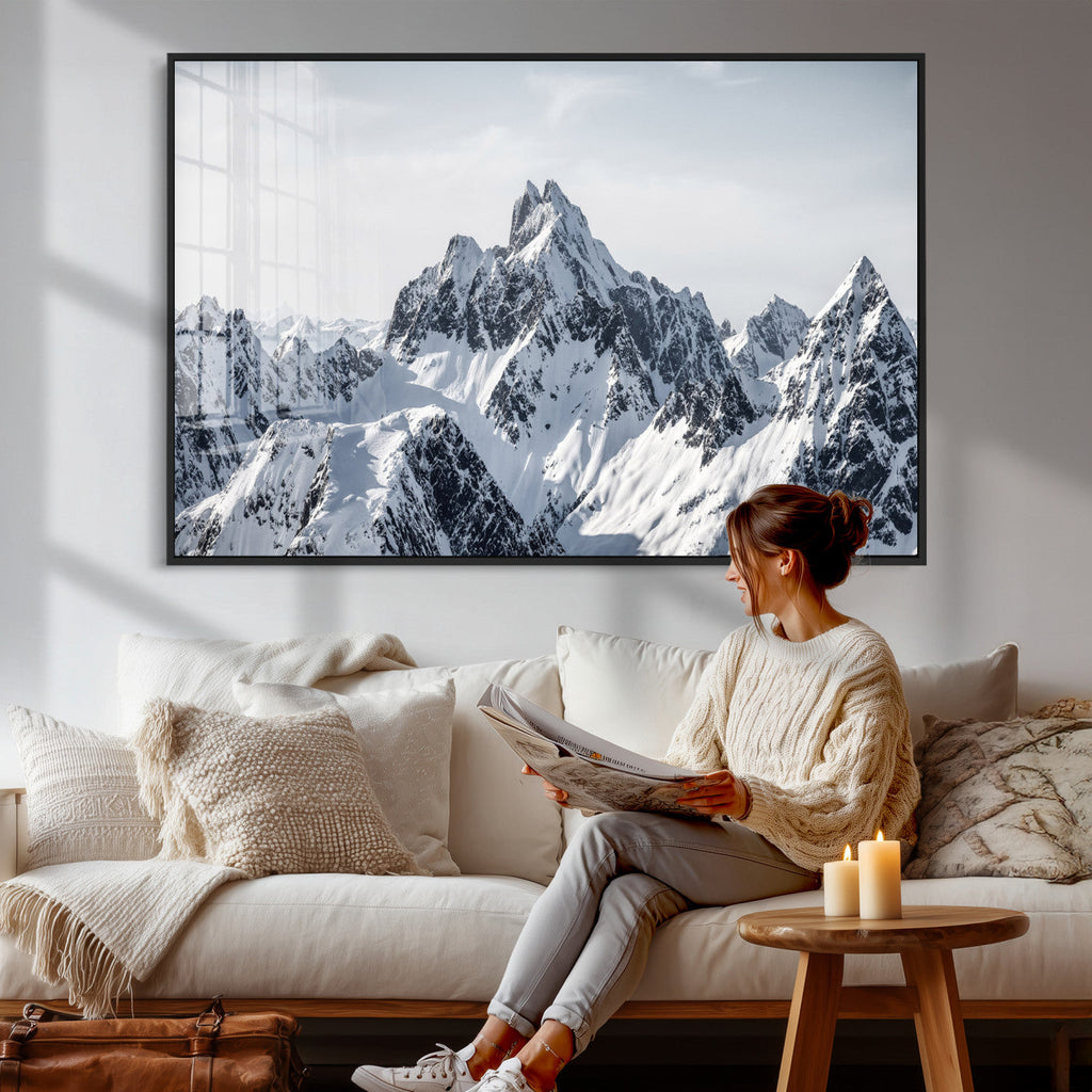 Snowy Mountain Range Canvas Print, Alpine Peaks Landscape Wall Art