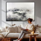 Foggy Forest Wall Art Canvas Print, Misty Pine Tree Landscape