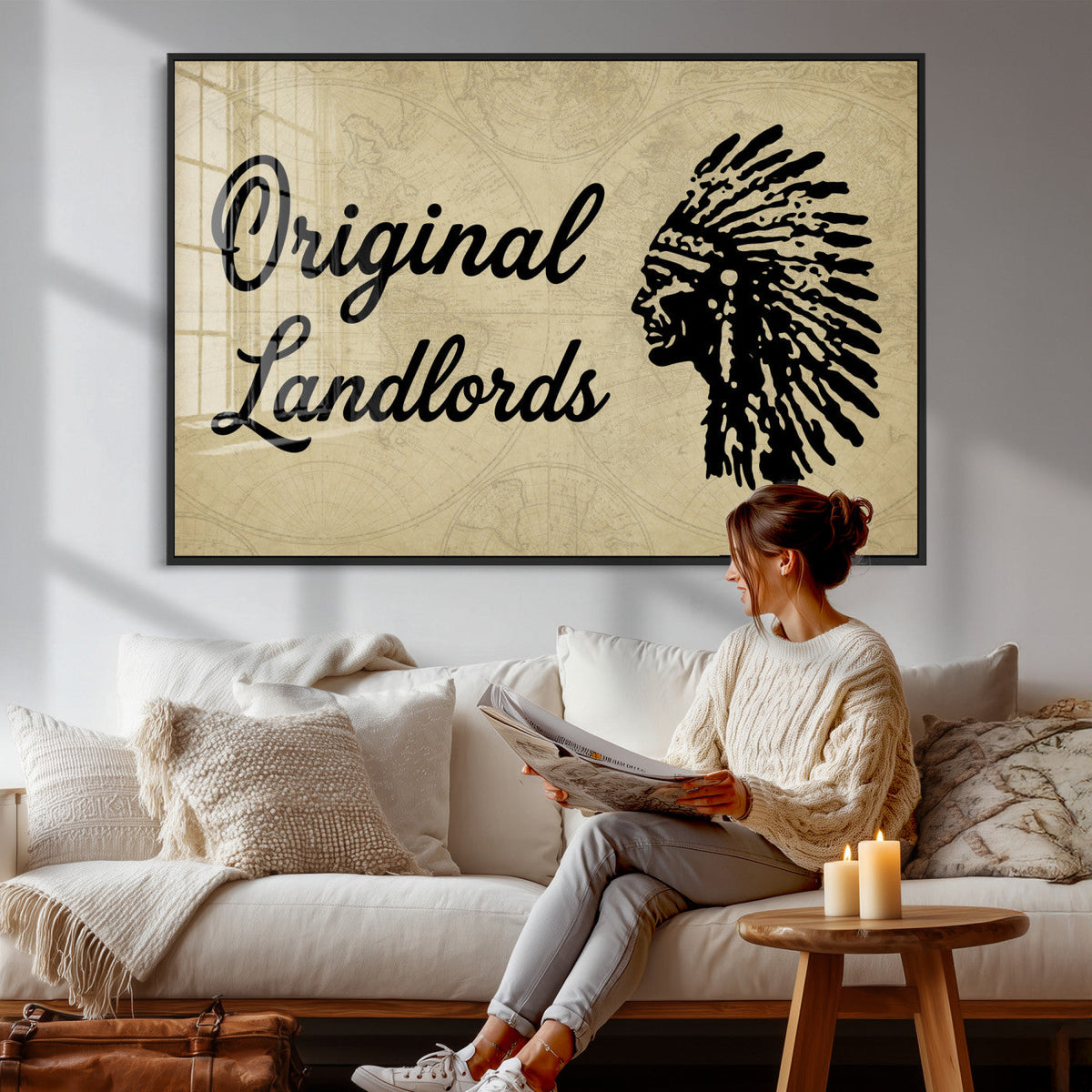 Original Landlords Wall Art Canvas Print, Native American Silhouette Artwork