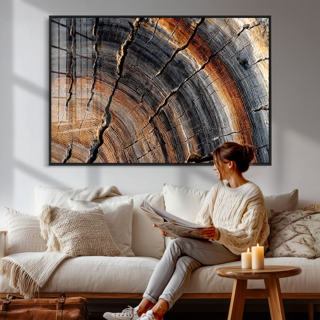 Abstract Tree Ring Wall Art Print, Natural Rustic Wood Grain Canvas