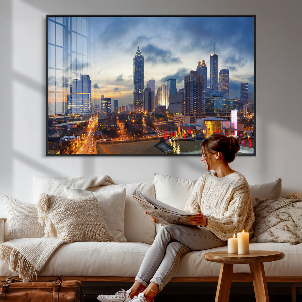 Atlanta Skyline Wall Art Canvas Print, Atlanta Downtown Night Cityscape