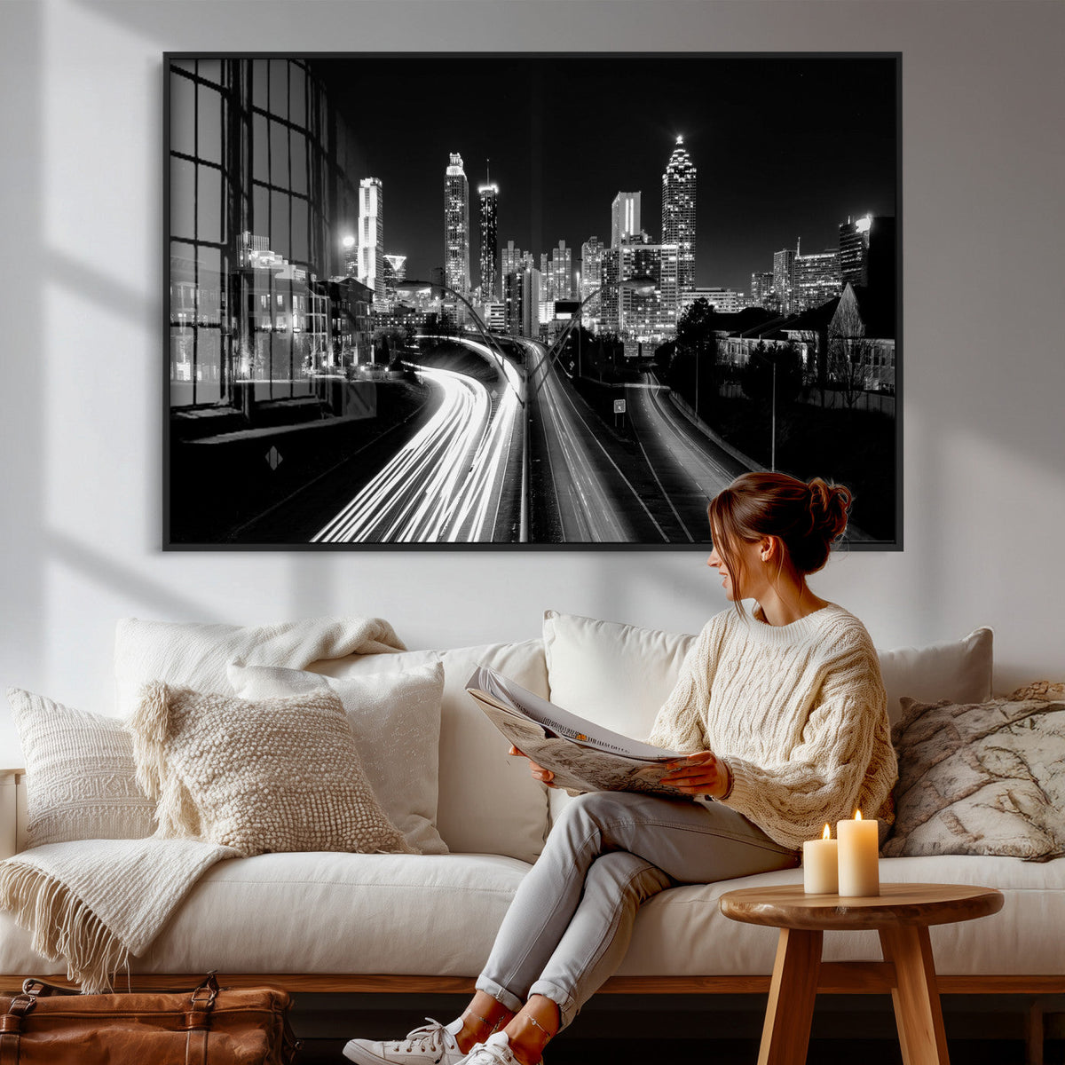Atlanta Skyline Wall Art Canvas Print, Atlanta Downtown Night Cityscape