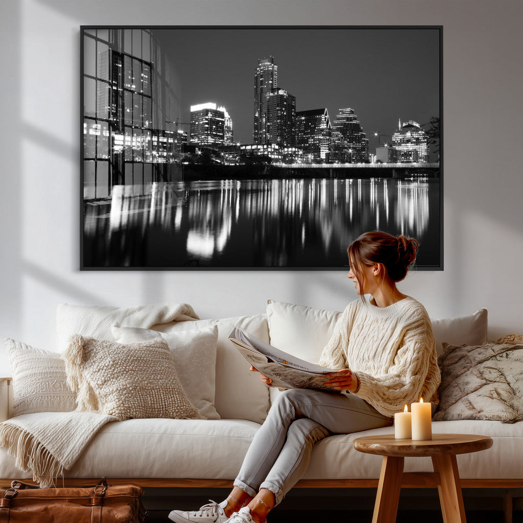 Austin Skyline Wall Art Canvas Print, Austin Downtown Night Cityscape
