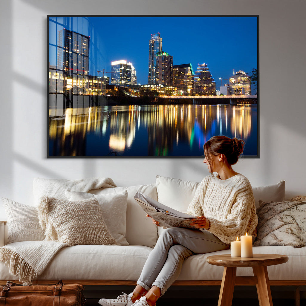 Austin Skyline Wall Art Canvas Print, Austin Downtown Night Cityscape