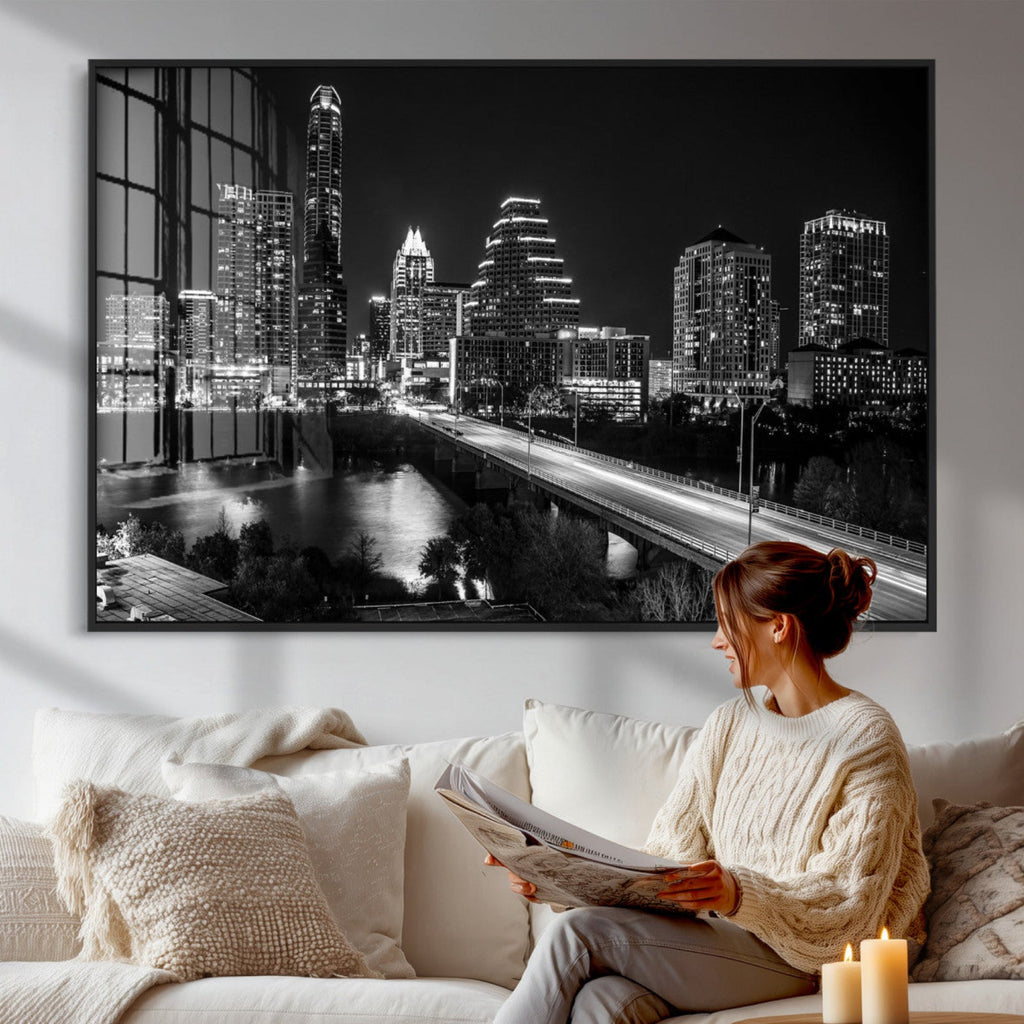 Austin Skyline Wall Art Canvas Print, Austin Downtown Night Cityscape