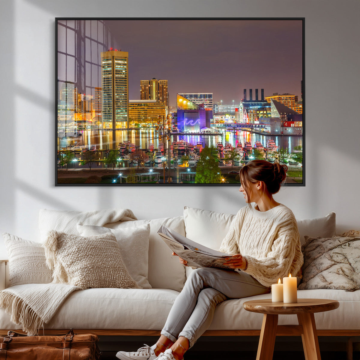 Baltimore Skyline Wall Art Canvas Print, Baltimore Downtown Night Cityscape