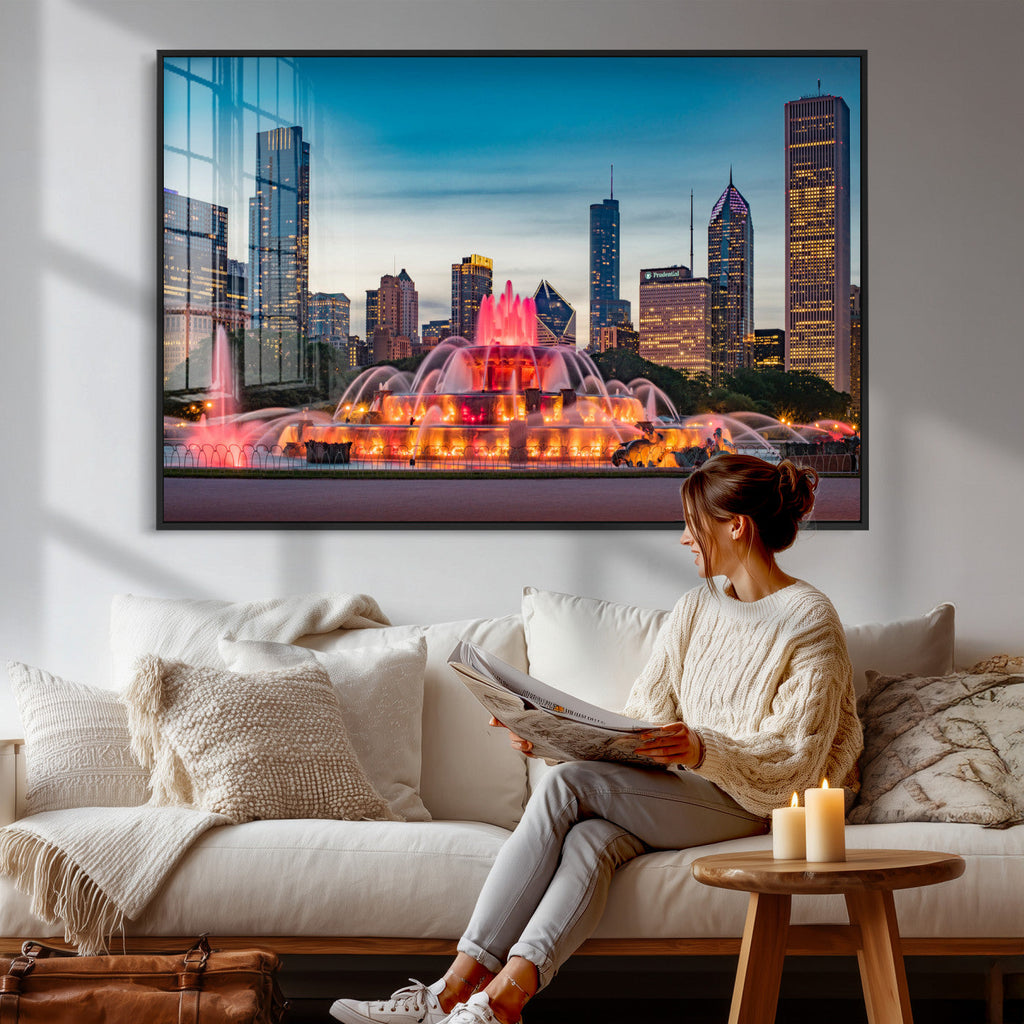 Chicago Wall Art Canvas Print - Chicago City Downtown Night Cityscape