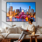 Chicago Wall Art Canvas Print, Chicago City Downtown Night Cityscape