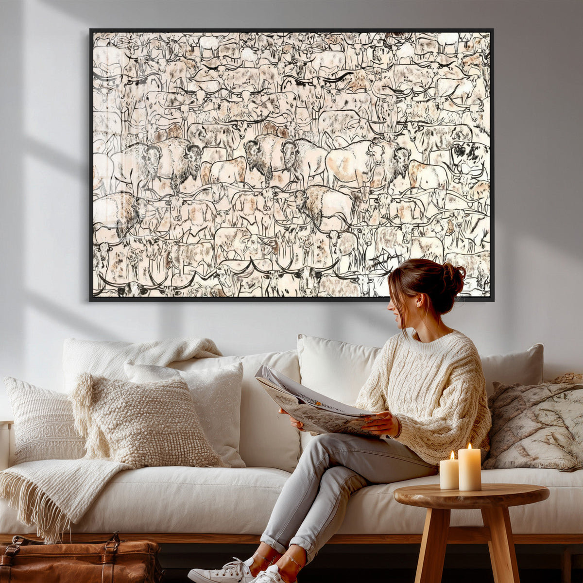 Abstract Bison Wall Art Canvas Print, Abstract Animal Art for Cabin Decor