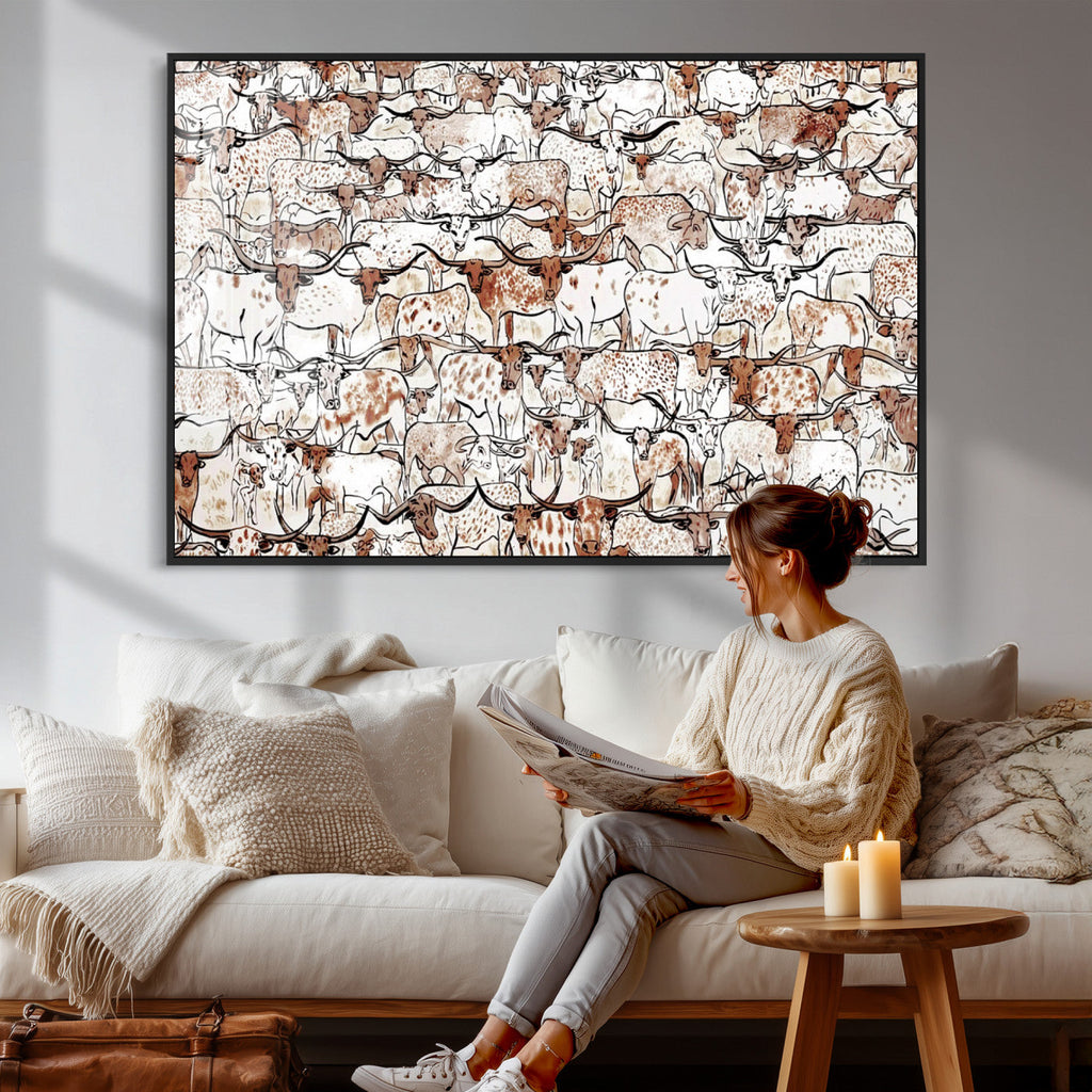 Abstract Longhorn Herd Wall Art Canvas Print