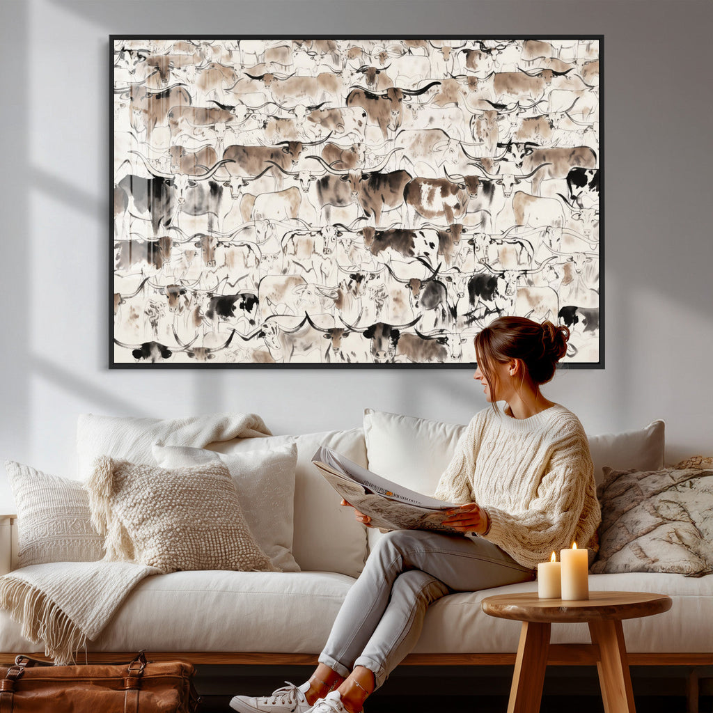 Abstract Texas Cow Canvas Print for Cabin and Western Home Decor