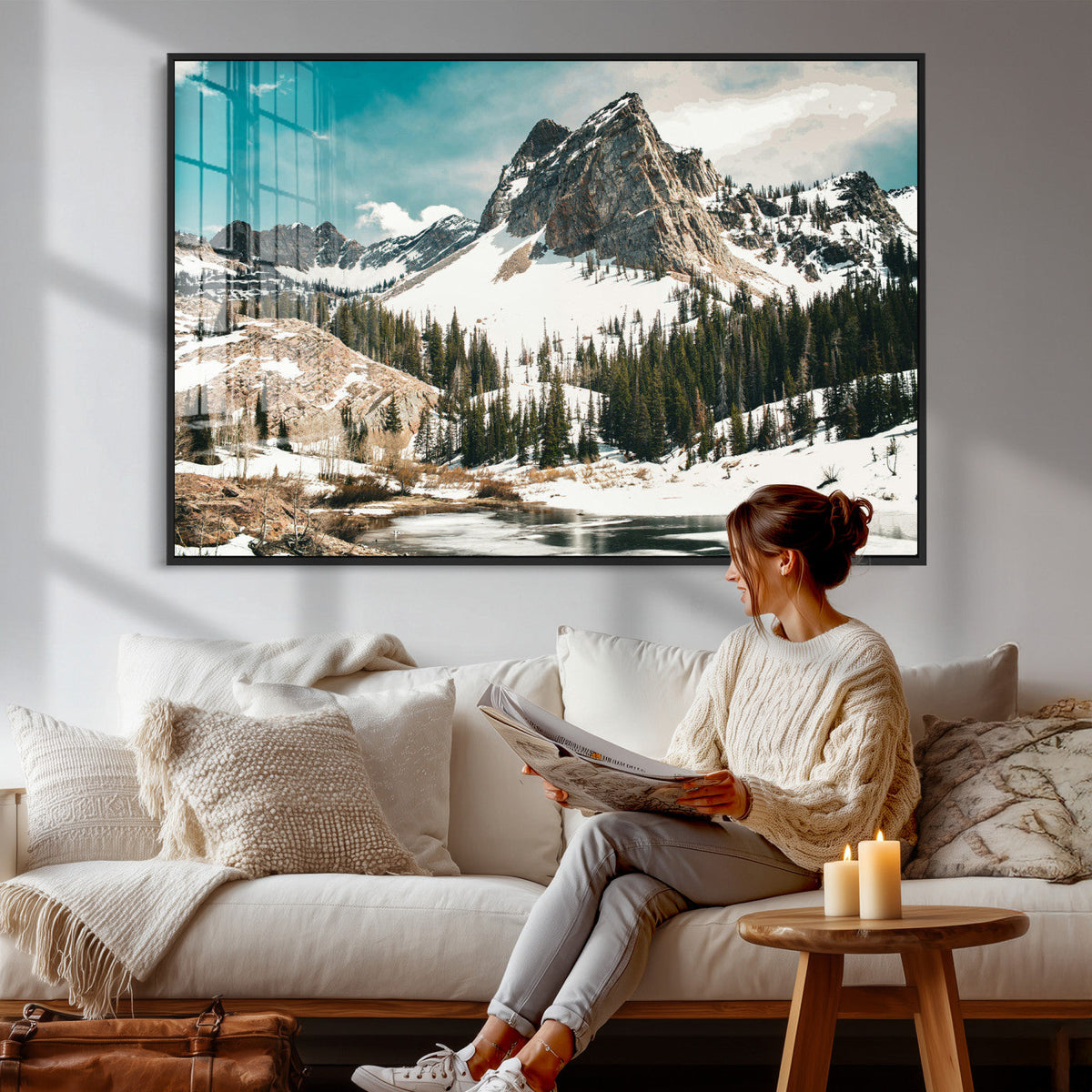 Snowy Mountain Wall Art Canvas Print, Alpine Pine Forest