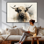 Abstract Highland Cow Wall Art Canvas Print, Rustic Farm Cattle Portrait