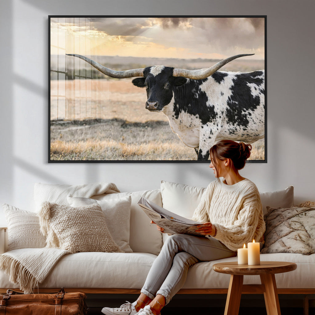 Texas Longhorn Bull Rustic Wall Art Canvas Print