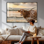 Texas Longhorn Wall Art Canvas Print, Western Ranch Bull Photography