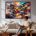 Geometric Abstract Wall Art Canvas Print, Orange Blue