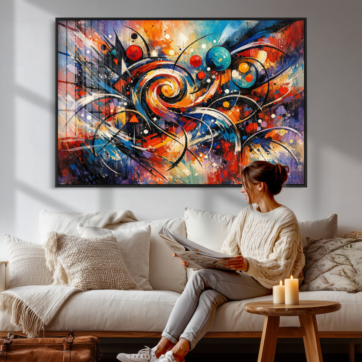 Geometric Abstract Wall Art Canvas Print, Orange Blue
