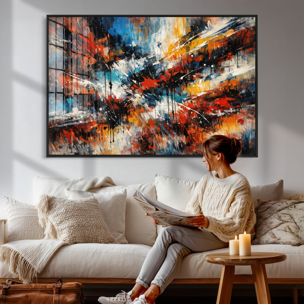 Lyrical Abstract Wall Art Canvas Print, Orange Blue Abstract
