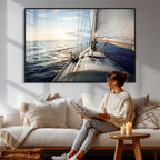Sailboat Wall Art Canvas Print, Ocean Sunset Sailing Framed Artwork