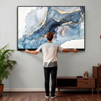 Blue Abstract Canvas Wall Art Print | Fluid Marble Effect Abstract Art
