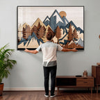 Rustic Abstract Wood Panel Effect Canvas | Mountain Range Top Wood Wall Art Canvas Print