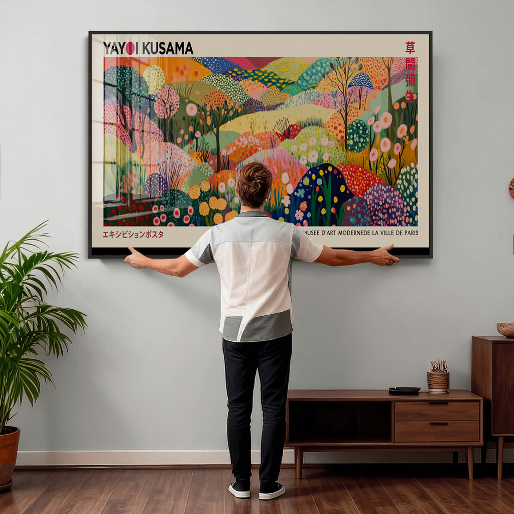 Framed Yayoi Kusama 1986 Wall Art Print | Japanese Wabi Sabi Vibrant Abstract Landscape Canvas