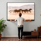 Wild Horse Wall Art Canvas Print, Framed Rustic Western Art, Desert Horse Scene