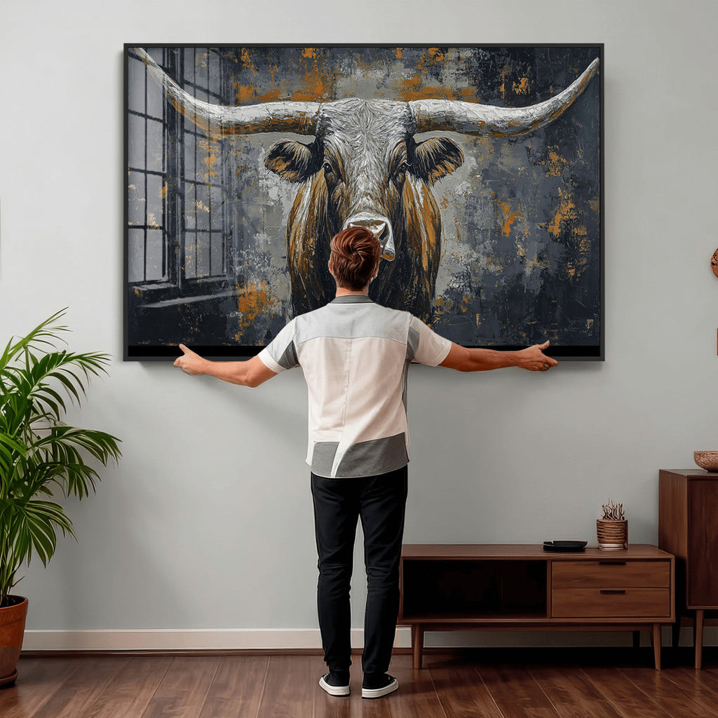 Rustic Bull Wall Art Canvas Print, Longhorn Wall Decor