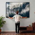 Foggy Mountain Forest Canvas Print, Misty Pine Trees Nature Wall Art