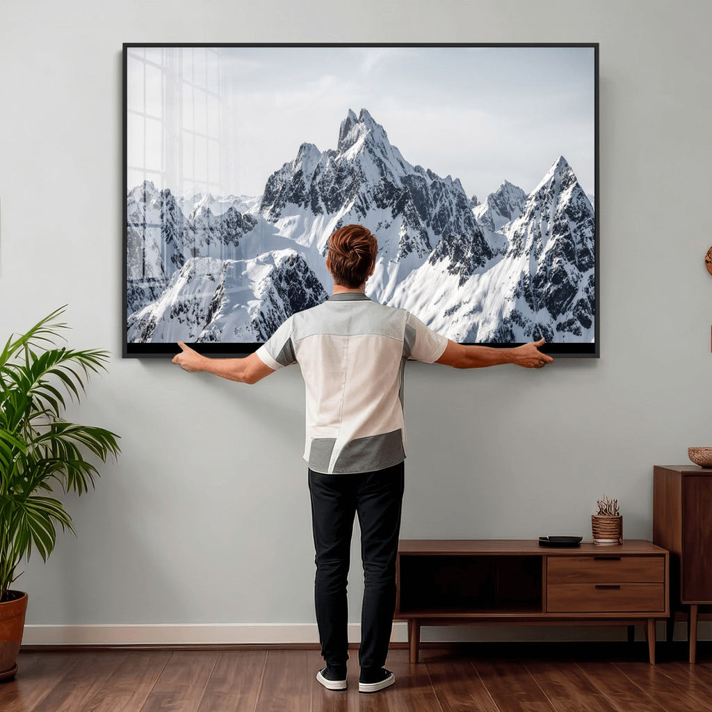 Snowy Mountain Range Canvas Print, Alpine Peaks Landscape Wall Art