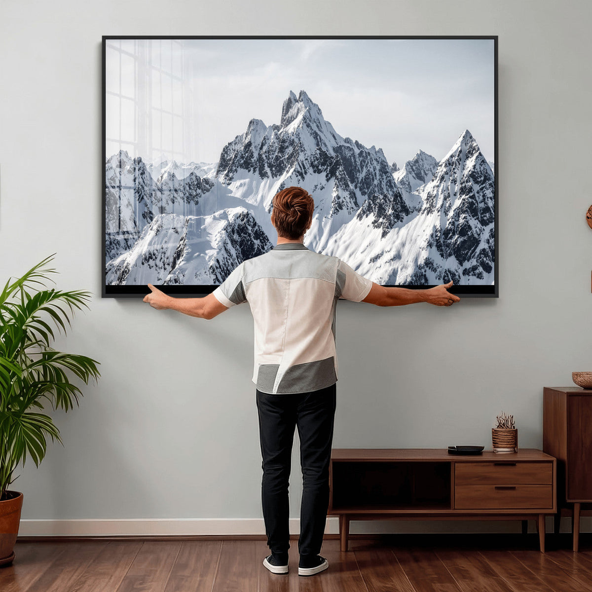 Snowy Mountain Range Canvas Print, Alpine Peaks Landscape Wall Art