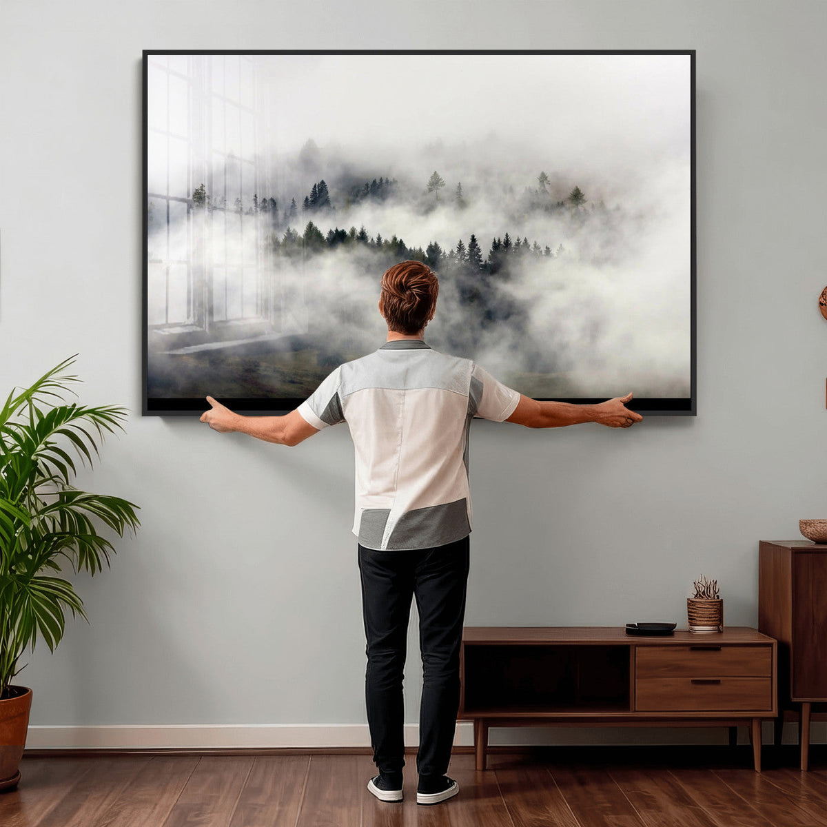 Foggy Forest Wall Art Canvas Print, Misty Pine Tree Landscape