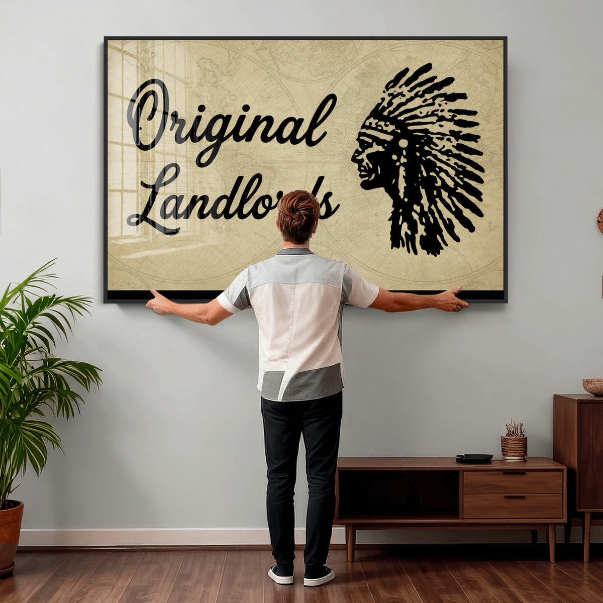 Original Landlords Wall Art Canvas Print, Native American Silhouette Artwork