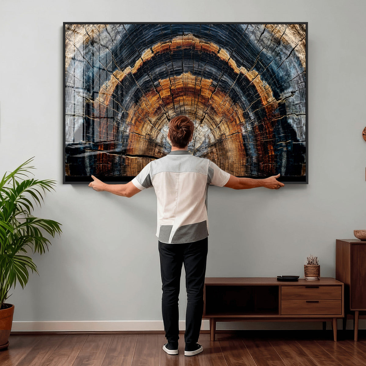 Abstract Wood Grain Canvas Print, Tree Ring Pattern Wall Art, Extra Large Living Room Wall Decor