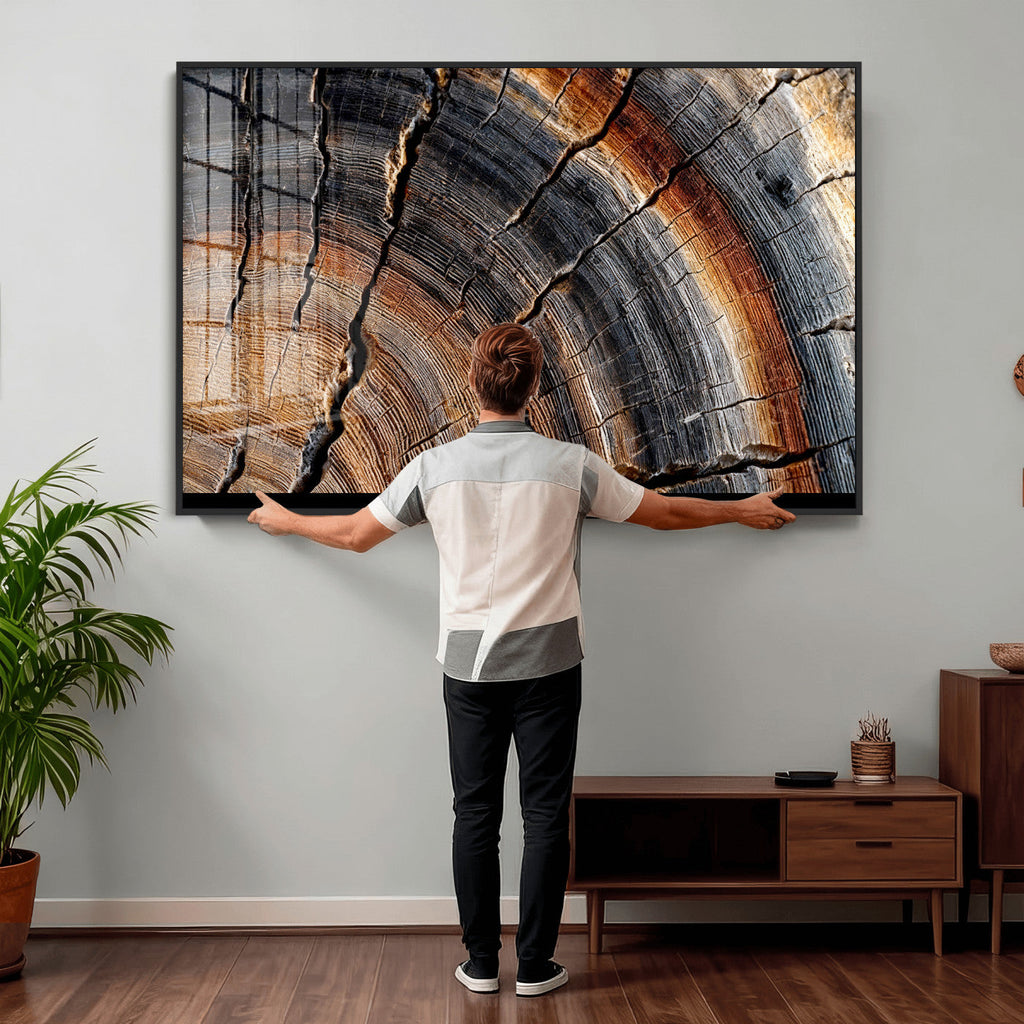 Abstract Tree Ring Wall Art Print, Natural Rustic Wood Grain Canvas