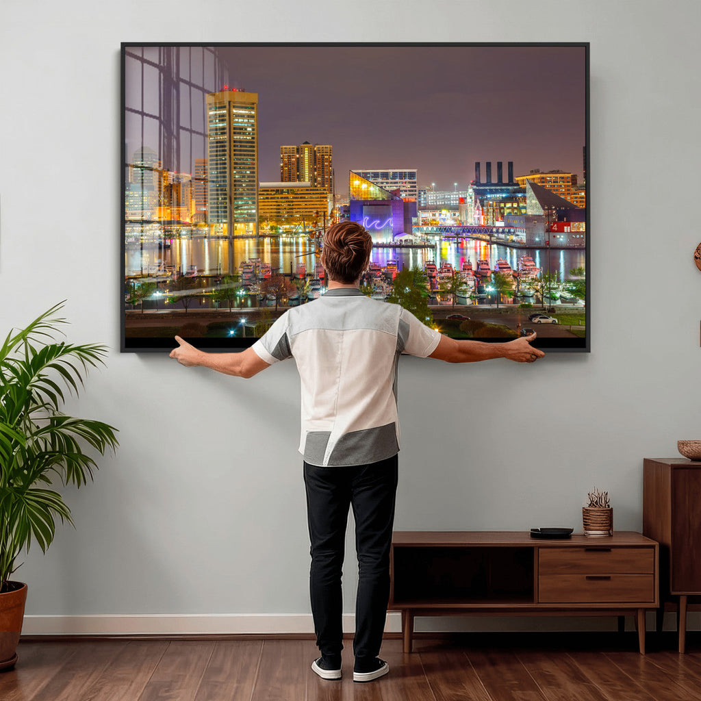 Baltimore Skyline Wall Art Canvas Print, Baltimore Downtown Night Cityscape
