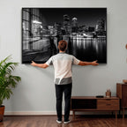 Boston Wall Art Canvas Print, Boston City Downtown Night Cityscape