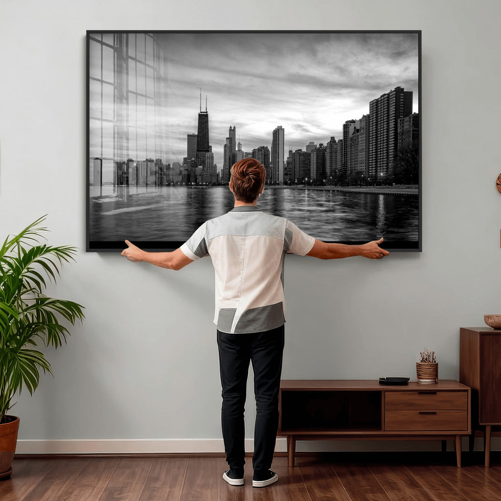 Chicago Wall Art Canvas Print, Chicago City Downtown Night Cityscape