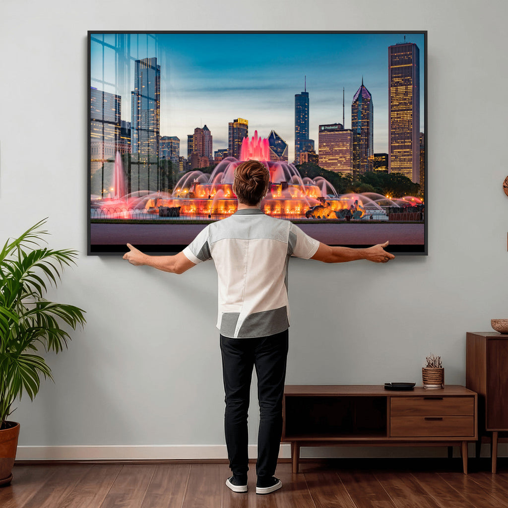 Chicago Wall Art Canvas Print - Chicago City Downtown Night Cityscape