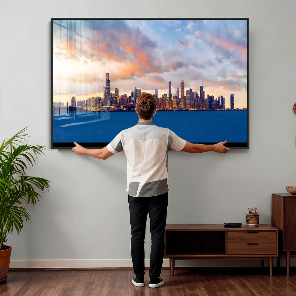 Chicago Wall Art Canvas Print - Chicago City Downtown Night Cityscape