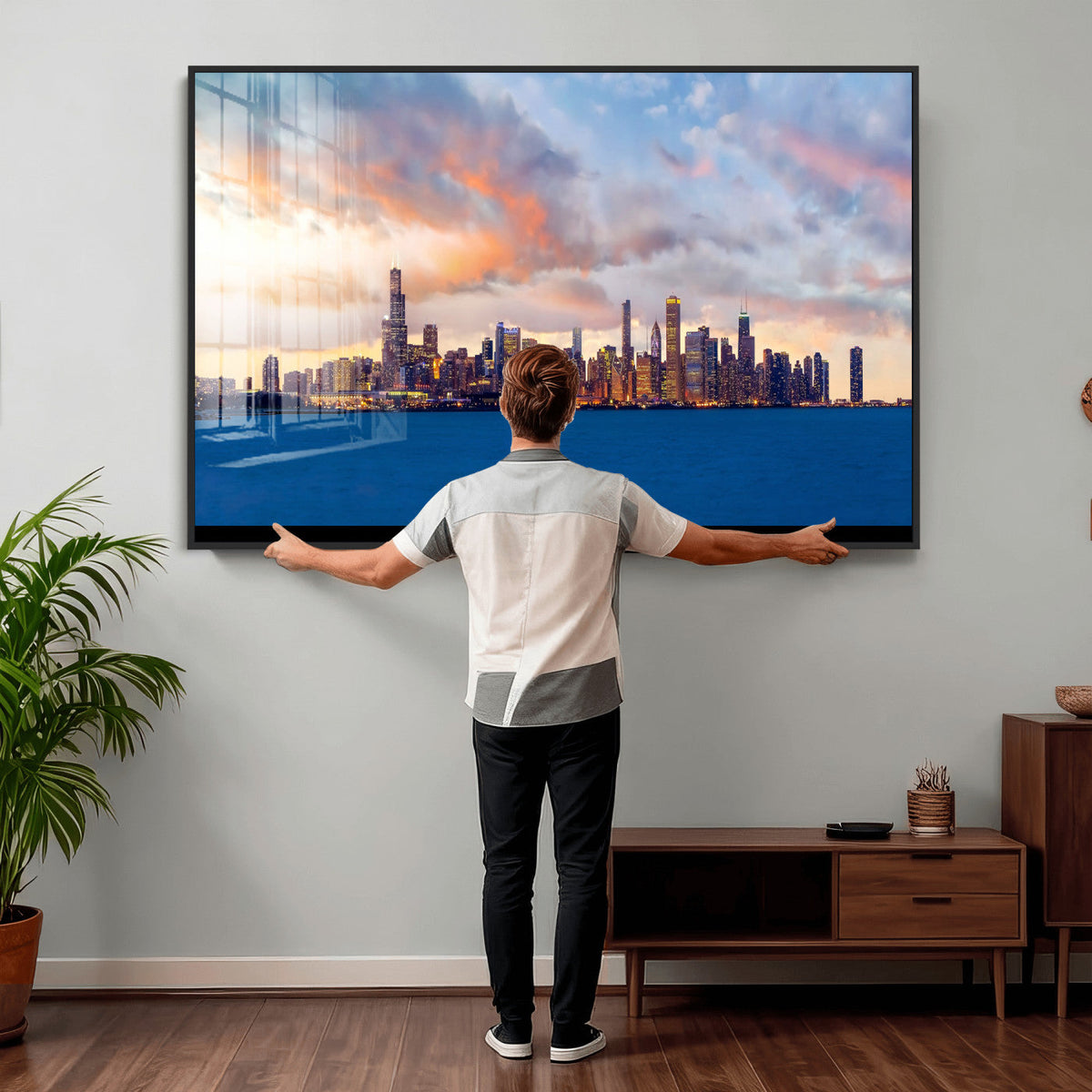 Chicago Wall Art Canvas Print - Chicago City Downtown Night Cityscape
